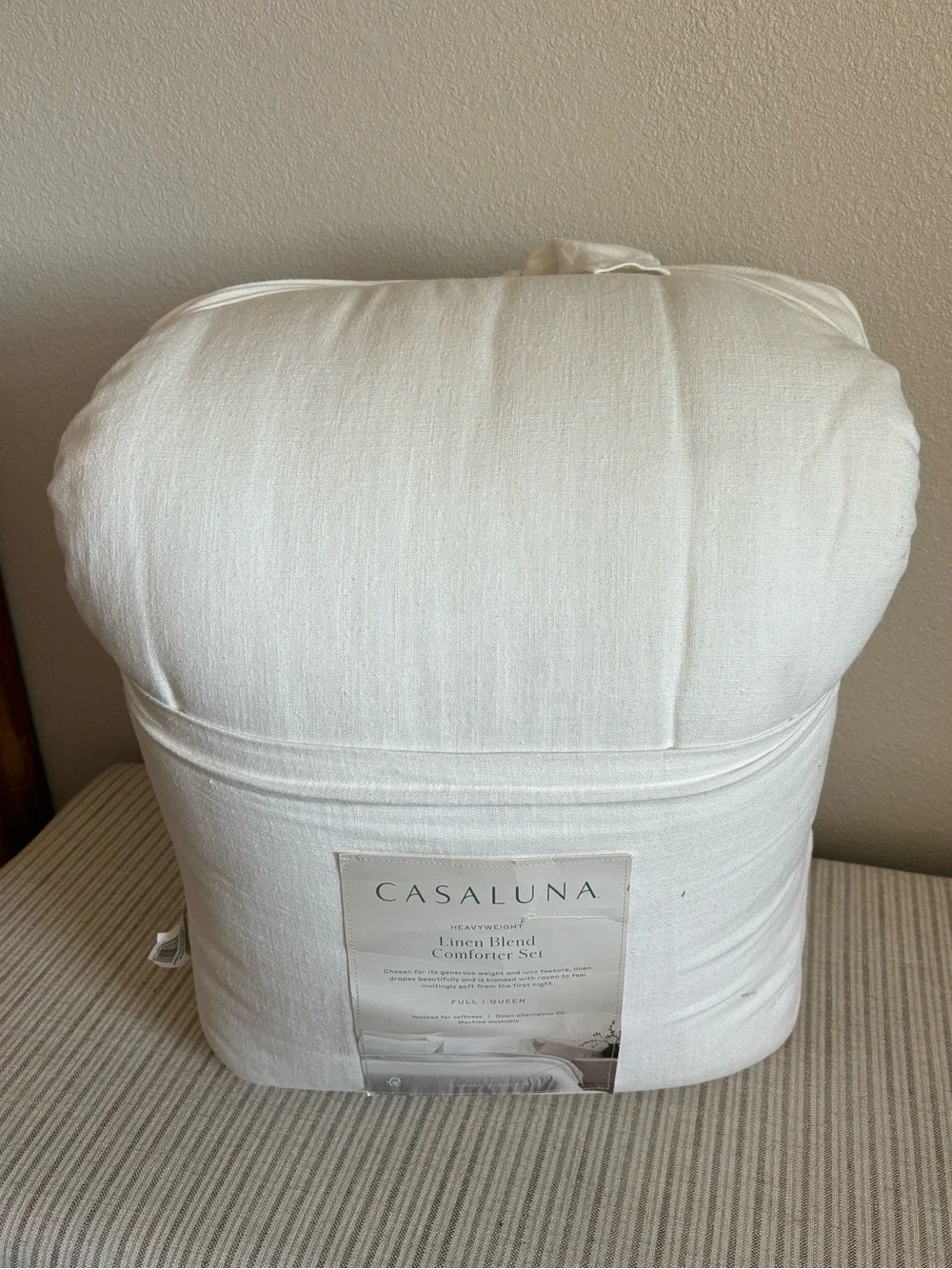 NWT Full/Queen Heavyweight Linen Blend Comforter & Sham Set White - Casaluna